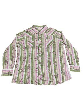 Ariat Pearl Snap Western Shirt Size XXL Embroidered Green Pink Paisley Cotton
